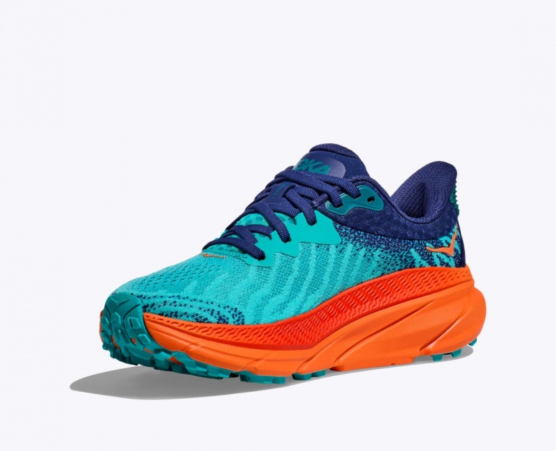 Men's HOKA Challenger 7 Trail Running Shoes Turquoise / Orange | 805-HXTZID