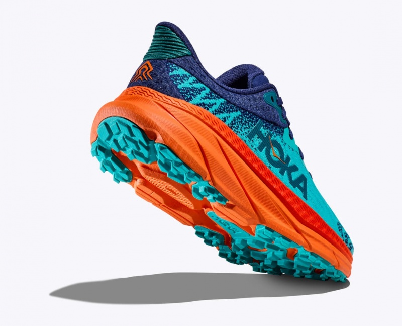 Men's HOKA Challenger 7 Trail Running Shoes Turquoise / Orange | 805-HXTZID