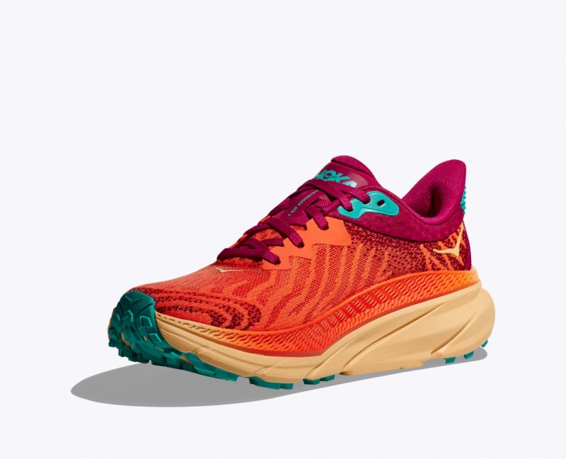 Men's HOKA Challenger 7 Trail Running Shoes Dark Orange / Red | 823-FCPLSK