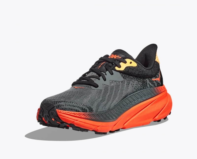 Men's HOKA Challenger 7 Trail Running Shoes Black / Red | 901-SPKWHA