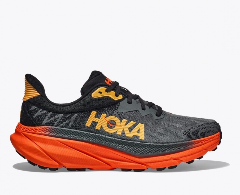 Men\'s HOKA Challenger 7 Trail Running Shoes Black / Red | 901-SPKWHA