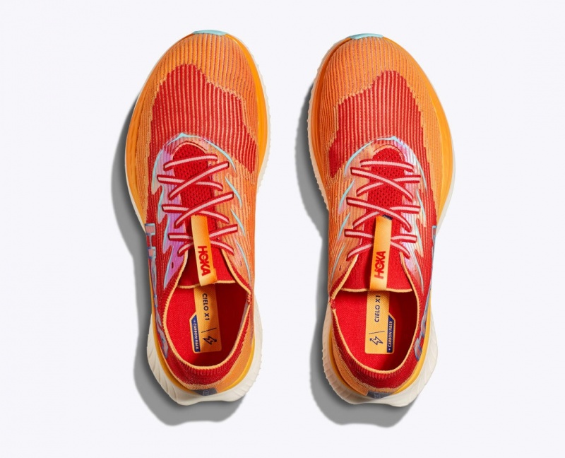 Men's HOKA Cielo X1 Running Shoes Orange / Red | 892-HECRVW