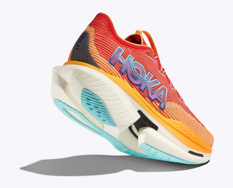 Men's HOKA Cielo X1 Running Shoes Orange / Red | 892-HECRVW