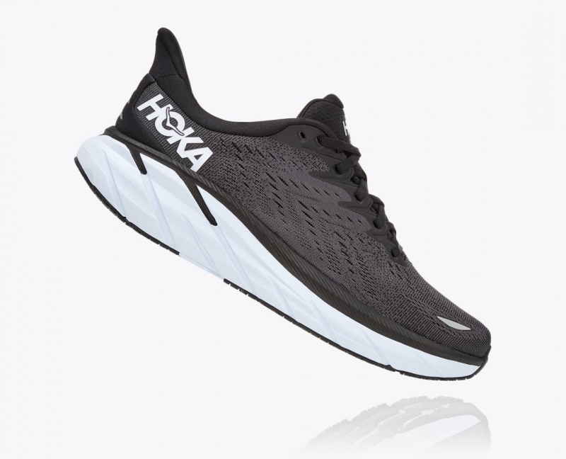 Men's HOKA Clifton 8 Running Shoes Black / White | 342-SYMCDT