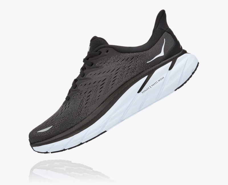 Men's HOKA Clifton 8 Running Shoes Black / White | 342-SYMCDT