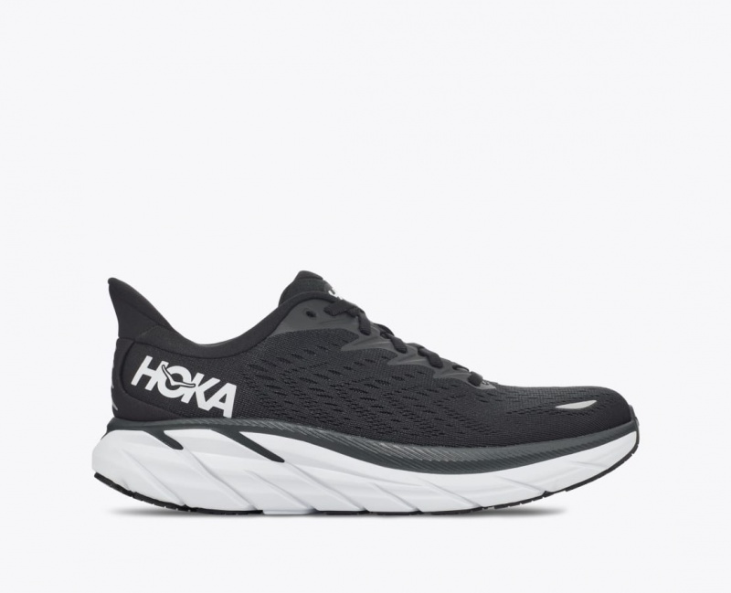 Men\'s HOKA Clifton 8 Running Shoes Black / White | 342-SYMCDT