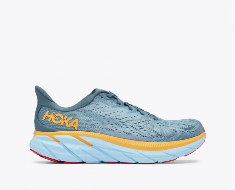 Men\'s HOKA Clifton 8 Running Shoes Blue Green / Orange | 860-XEFYLQ