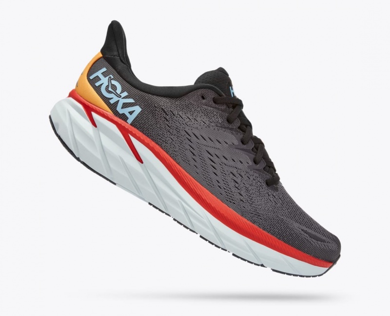 Men's HOKA Clifton 8 Running Shoes Dark Grey / Red | 329-KYQADU