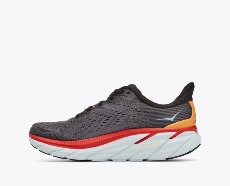 Men's HOKA Clifton 8 Running Shoes Dark Grey / Red | 329-KYQADU