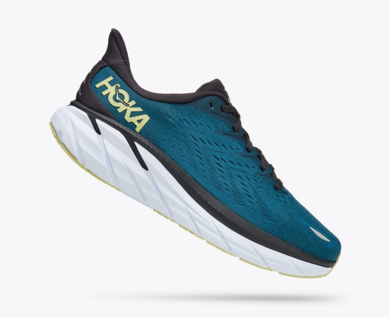 Men's HOKA Clifton 8 Running Shoes Dark Turquoise / Black | 864-OAEBWD