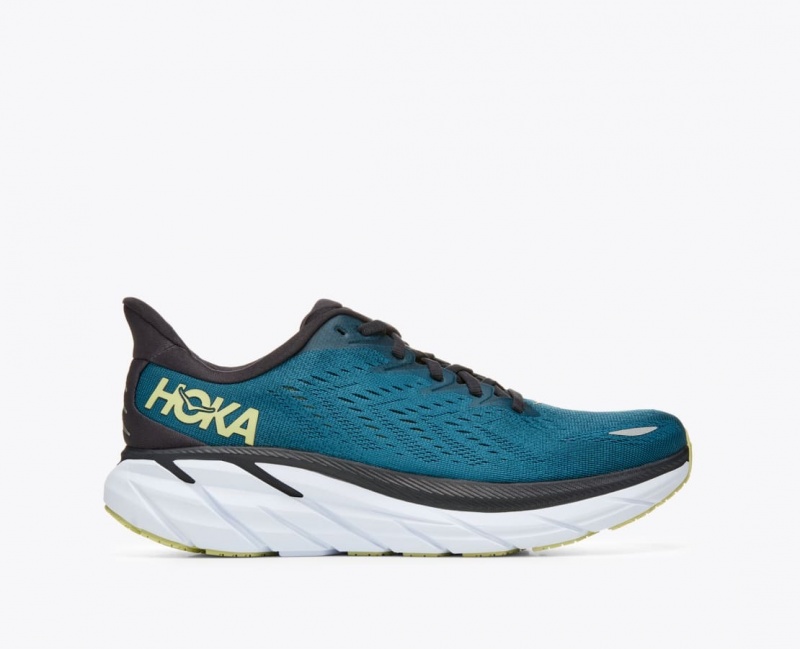 Men\'s HOKA Clifton 8 Running Shoes Dark Turquoise / Black | 864-OAEBWD