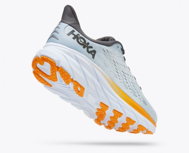 Men's HOKA Clifton 8 Running Shoes Light Blue / Orange | 964-WEYQHC