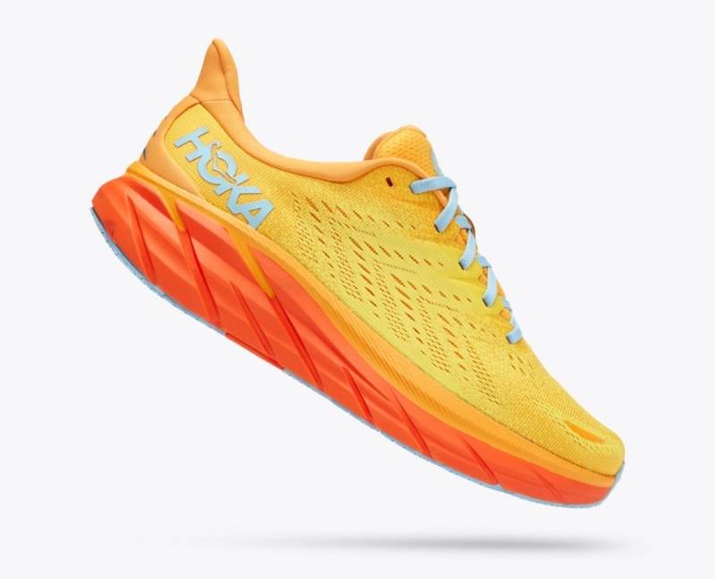 Men's HOKA Clifton 8 Running Shoes Orange / Yellow | 704-BPIQGY