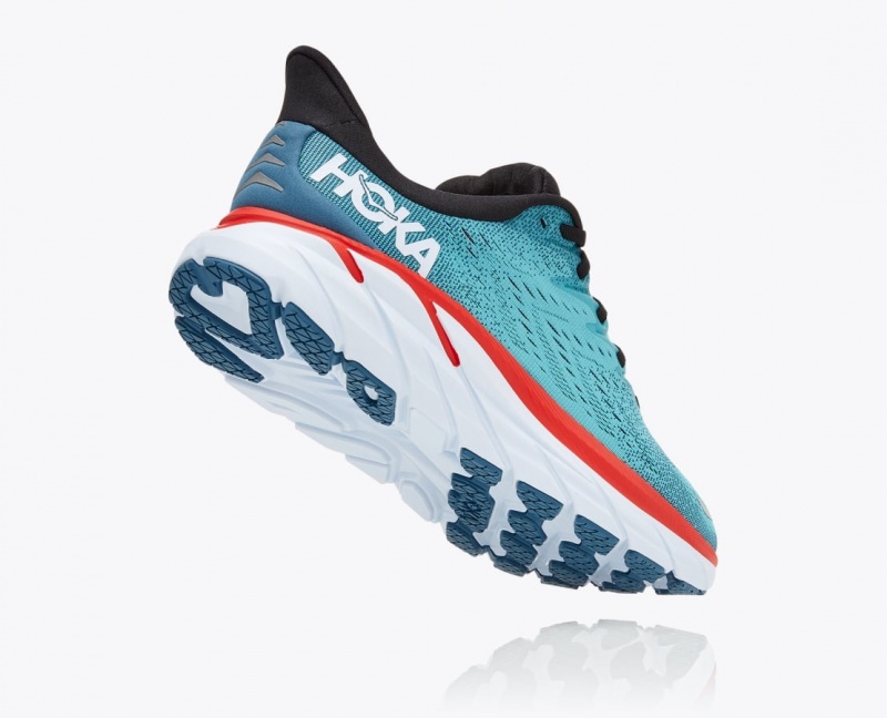 Men's HOKA Clifton 8 Running Shoes Turquoise / Red | 952-BOGTLS