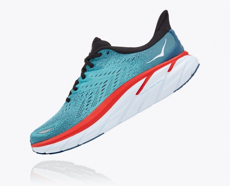 Men's HOKA Clifton 8 Running Shoes Turquoise / Red | 952-BOGTLS