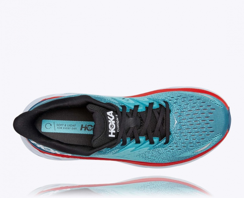 Men's HOKA Clifton 8 Running Shoes Turquoise / Red | 952-BOGTLS