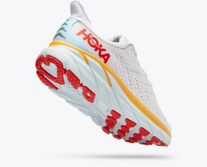 Men's HOKA Clifton 8 Running Shoes White / Orange / Red | 194-TKMAHV