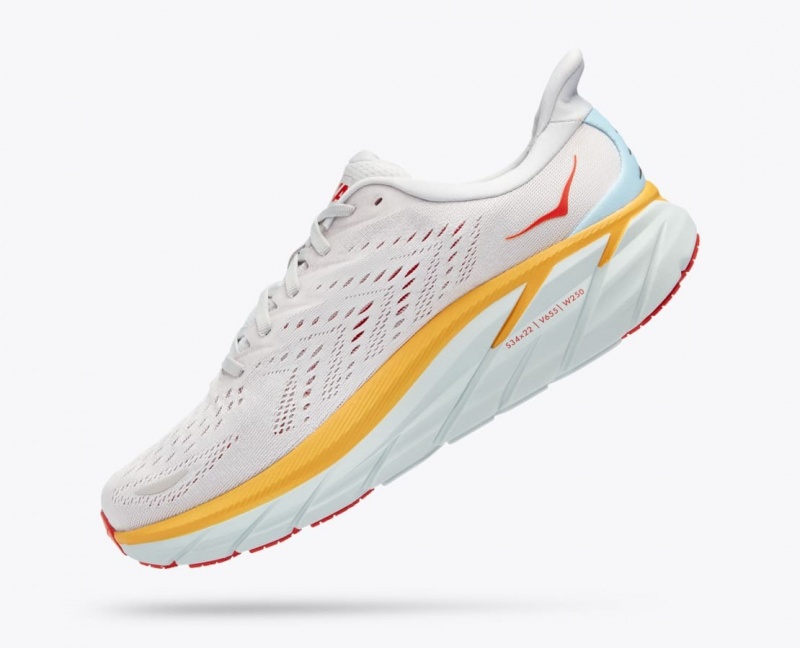 Men's HOKA Clifton 8 Running Shoes White / Orange / Red | 194-TKMAHV