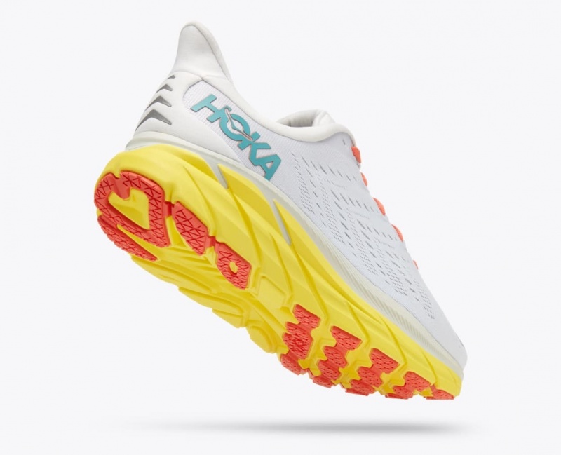 Men's HOKA Clifton 8 Running Shoes White / Yellow | 408-ROIYEW