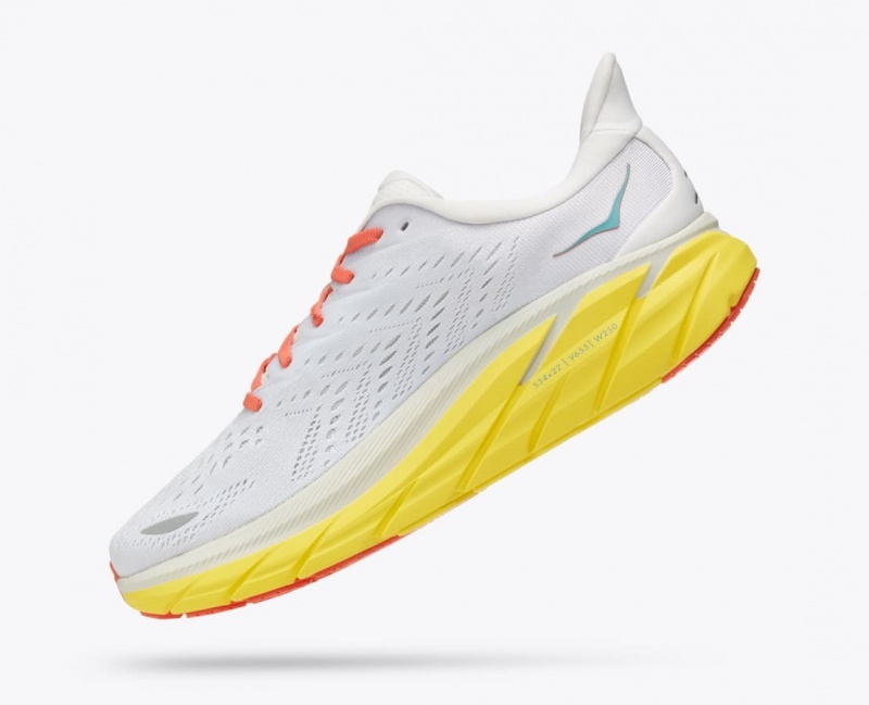 Men's HOKA Clifton 8 Running Shoes White / Yellow | 408-ROIYEW