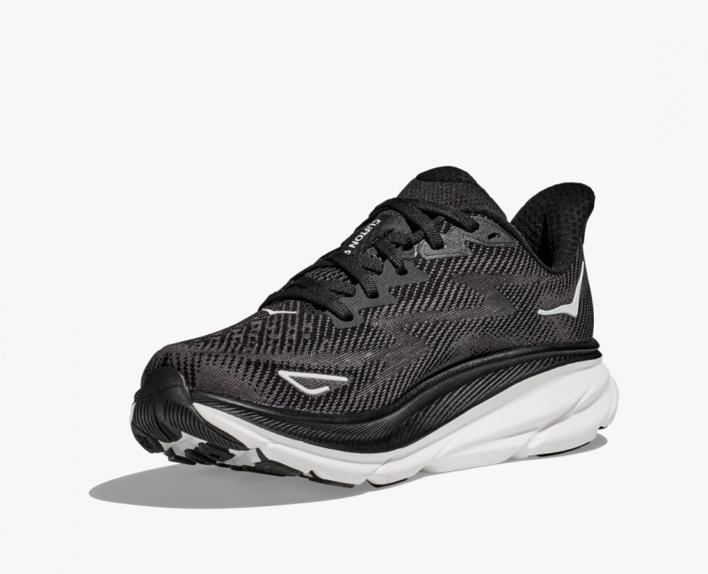 Men's HOKA Clifton 9 Running Shoes Black / White | 751-POVKQI