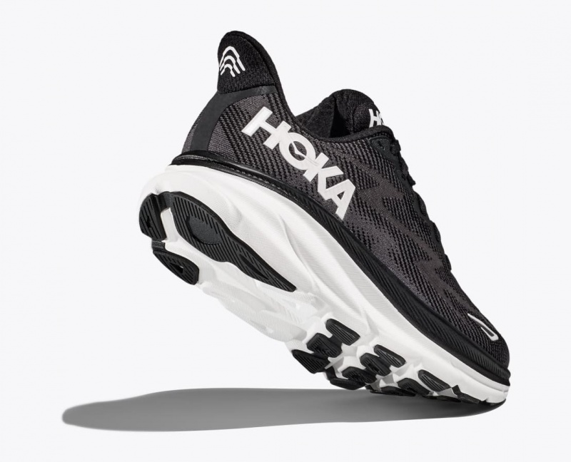 Men's HOKA Clifton 9 Running Shoes Black / White | 751-POVKQI