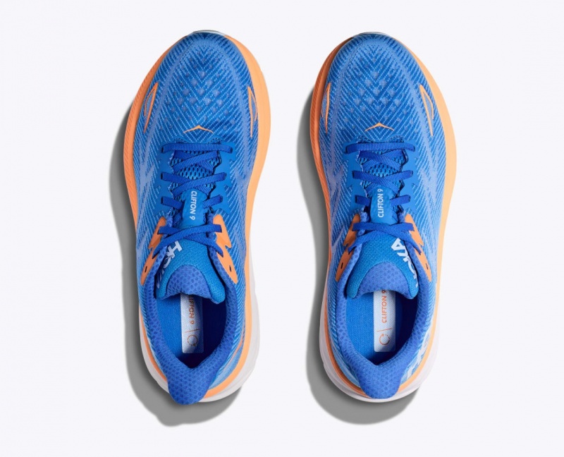 Men's HOKA Clifton 9 Running Shoes Blue / Orange | 961-JCOVKB