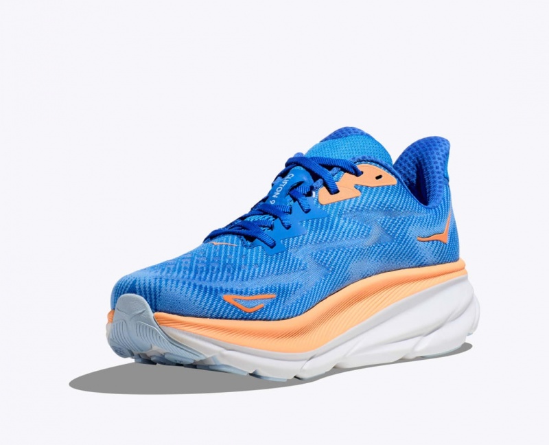 Men's HOKA Clifton 9 Running Shoes Blue / Orange | 961-JCOVKB