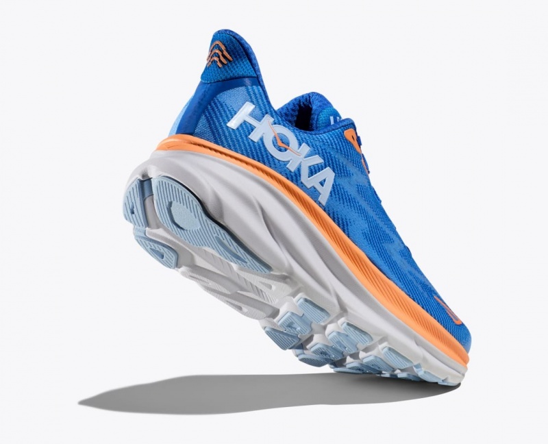 Men's HOKA Clifton 9 Running Shoes Blue / Orange | 961-JCOVKB