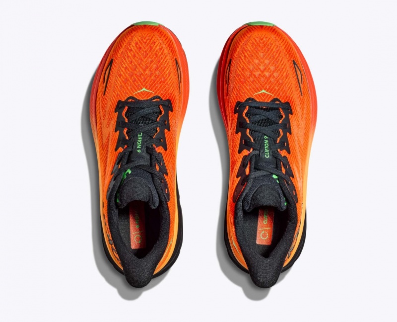 Men's HOKA Clifton 9 Running Shoes Dark Orange / Black | 530-BYNVQW