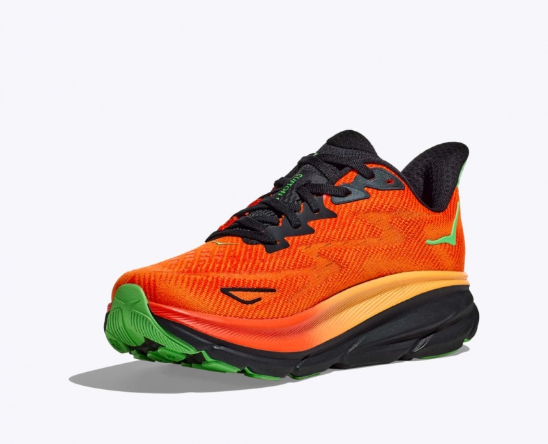 Men's HOKA Clifton 9 Running Shoes Dark Orange / Black | 530-BYNVQW