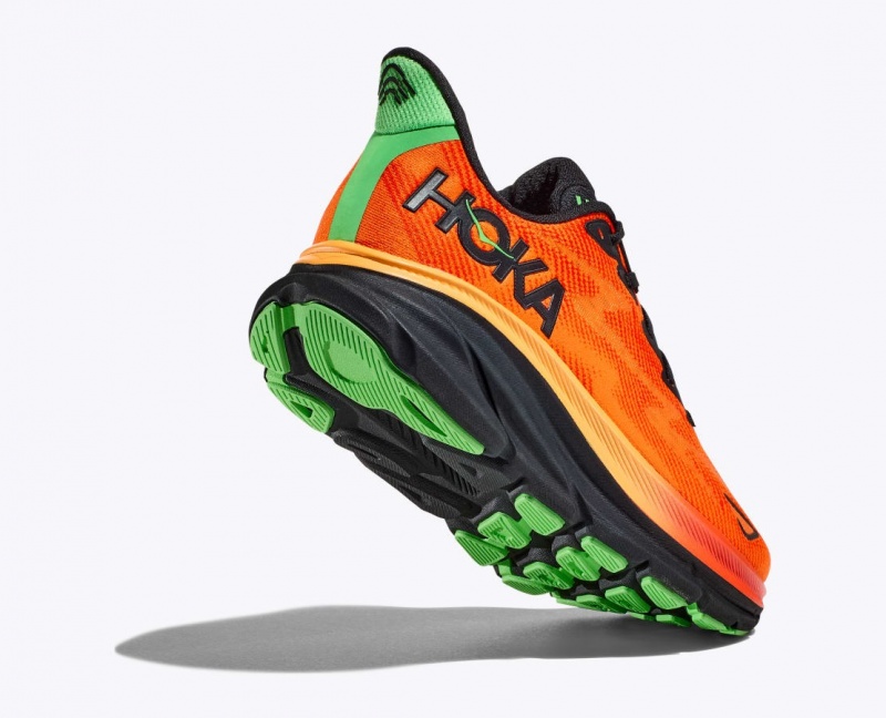 Men's HOKA Clifton 9 Running Shoes Dark Orange / Black | 530-BYNVQW