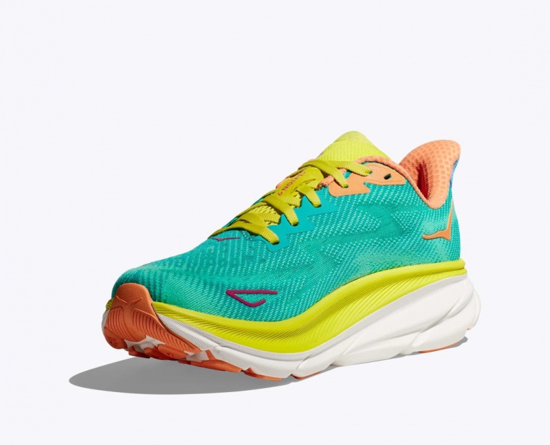 Men's HOKA Clifton 9 Running Shoes Dark Turquoise / Green | 402-EYOHBA