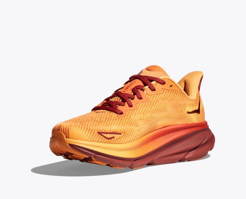 Men's HOKA Clifton 9 Running Shoes Orange / Dark Red | 851-WSIQUE