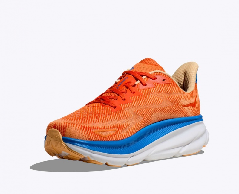 Men's HOKA Clifton 9 Running Shoes Orange / Blue | 108-IEAKDG