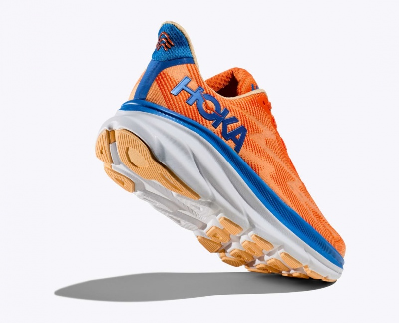 Men's HOKA Clifton 9 Running Shoes Orange / Blue | 108-IEAKDG