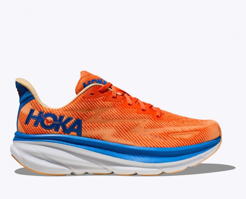 Men\'s HOKA Clifton 9 Running Shoes Orange / Blue | 108-IEAKDG