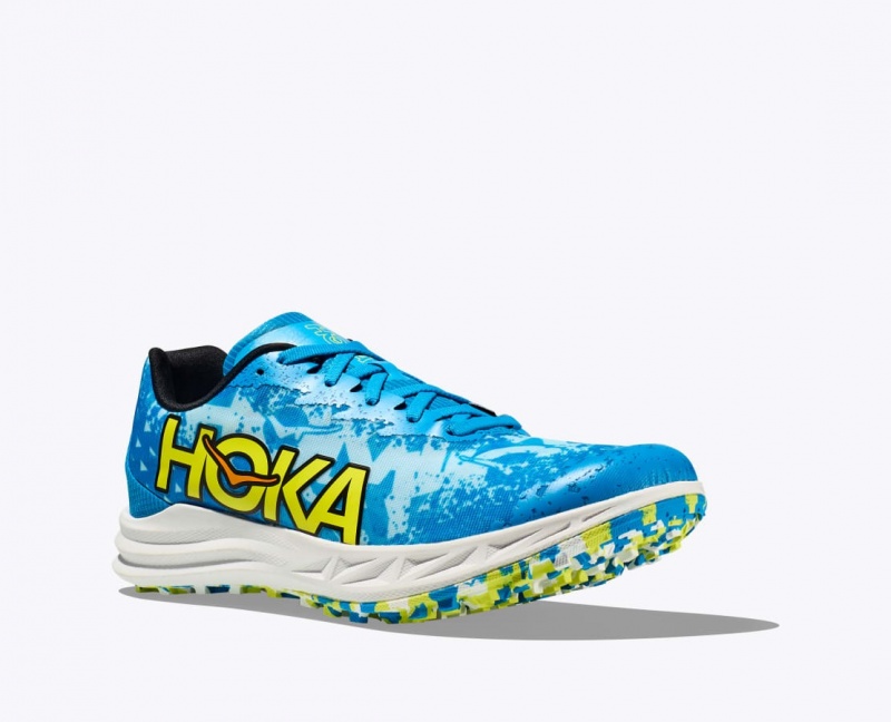 Men's HOKA Crescendo XC Spikeless Track Spikes Blue / Green | 324-FGUHVR