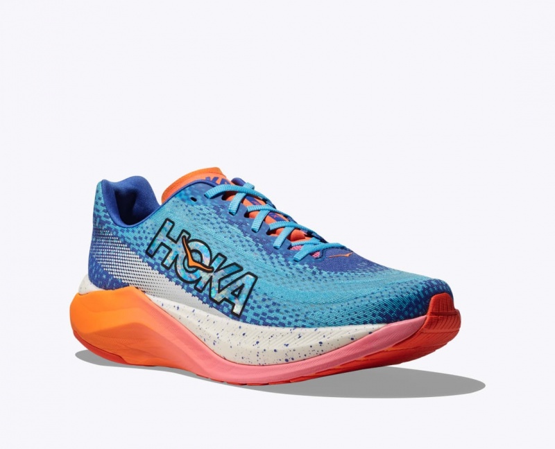 Men's HOKA IRONMAN Mach X Running Shoes Blue / White / Coral | 159-JIODVX