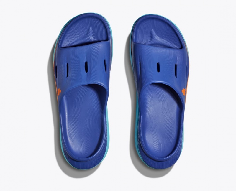 Men's HOKA IRONMAN Ora Recovery Slide Blue | 870-BNMSXG