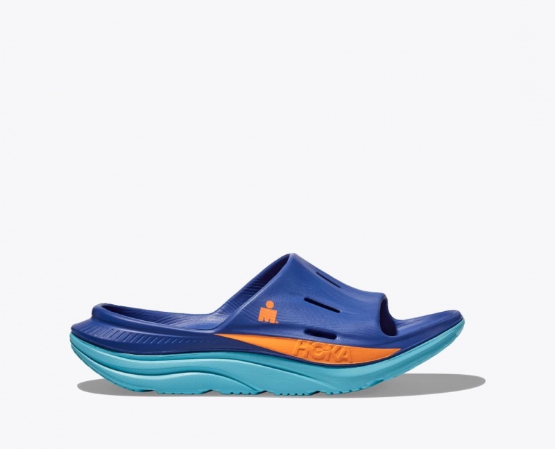 Men\'s HOKA IRONMAN Ora Recovery Slide Blue | 870-BNMSXG