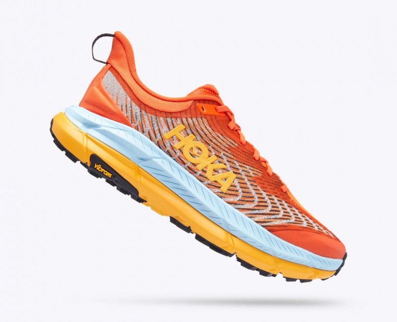 Men's HOKA Mafate Speed 4 Trail Running Shoes Coral / Light Blue / Orange | 178-QFLGUS