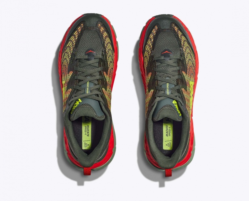 Men's HOKA Mafate Speed 4 Trail Running Shoes Olive / Red | 307-ONIJWX