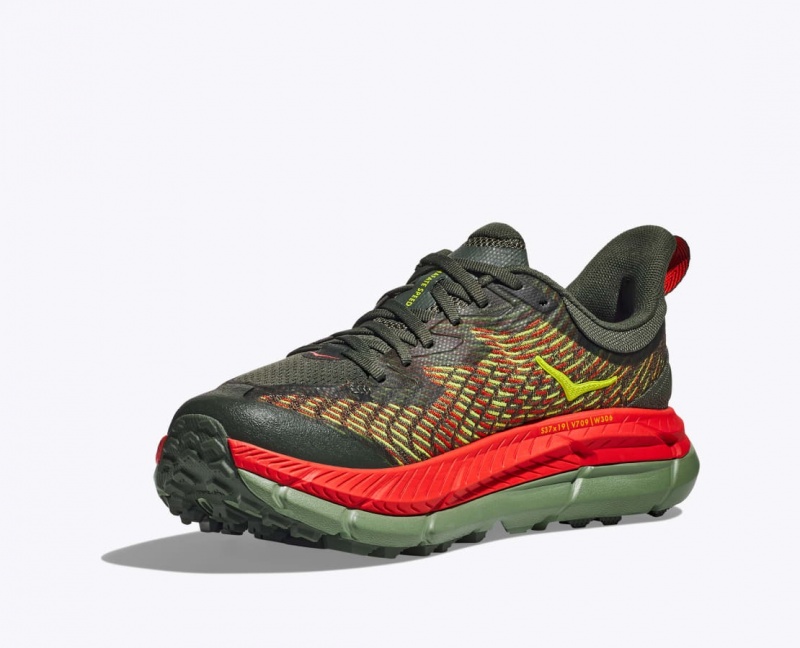 Men's HOKA Mafate Speed 4 Trail Running Shoes Olive / Red | 307-ONIJWX