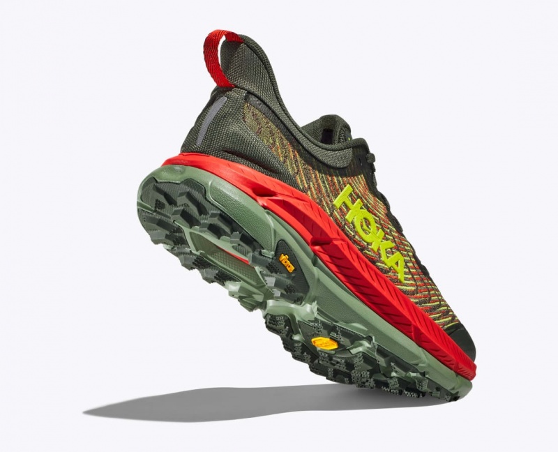 Men's HOKA Mafate Speed 4 Trail Running Shoes Olive / Red | 307-ONIJWX