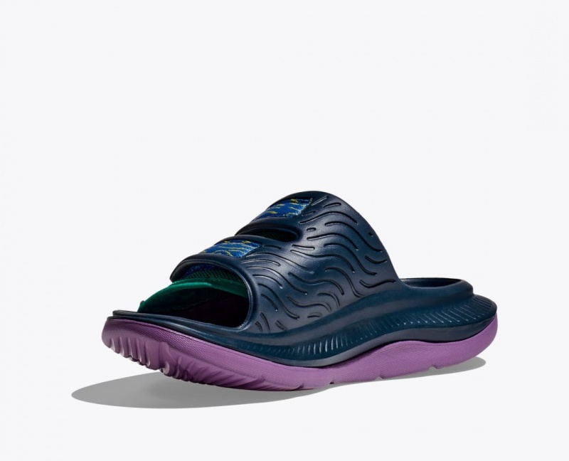 Men's HOKA Ora Luxe Slide Dark Blue / Green / Purple | 051-OKRGVQ