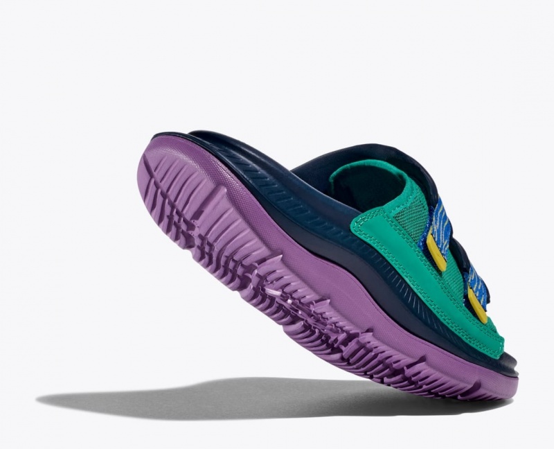 Men's HOKA Ora Luxe Slide Dark Blue / Green / Purple | 051-OKRGVQ