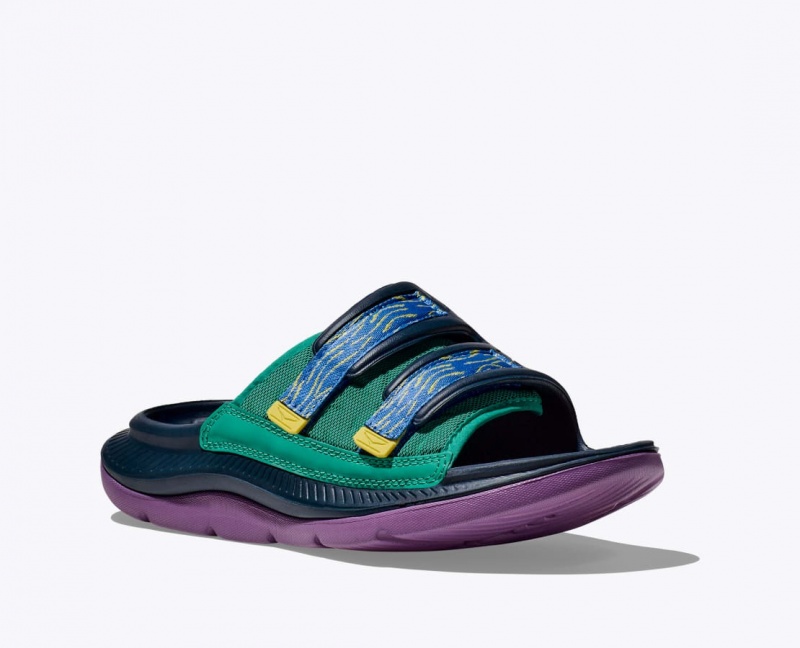 Men's HOKA Ora Luxe Slide Dark Blue / Green / Purple | 051-OKRGVQ