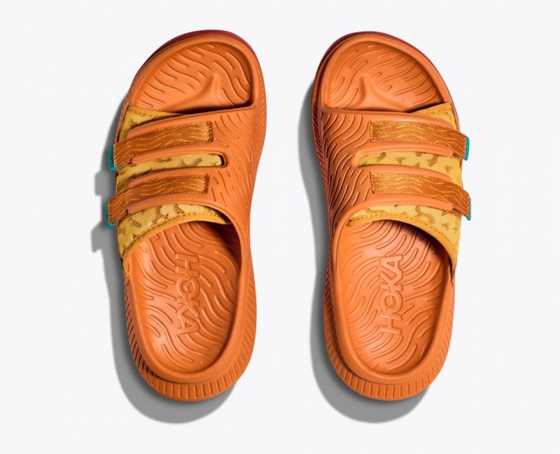 Men's HOKA Ora Luxe Slide Dark Orange | 147-KQRNYT