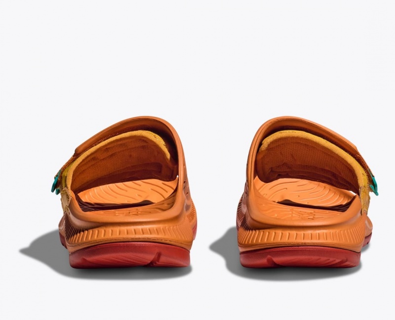 Men's HOKA Ora Luxe Slide Dark Orange | 147-KQRNYT